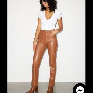 Dynamite Gisele Faux-Leather Straight Leg Pants in Carob Brown